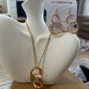 Liz Claiborne Gold Interlocking Necklace and Earring Set
